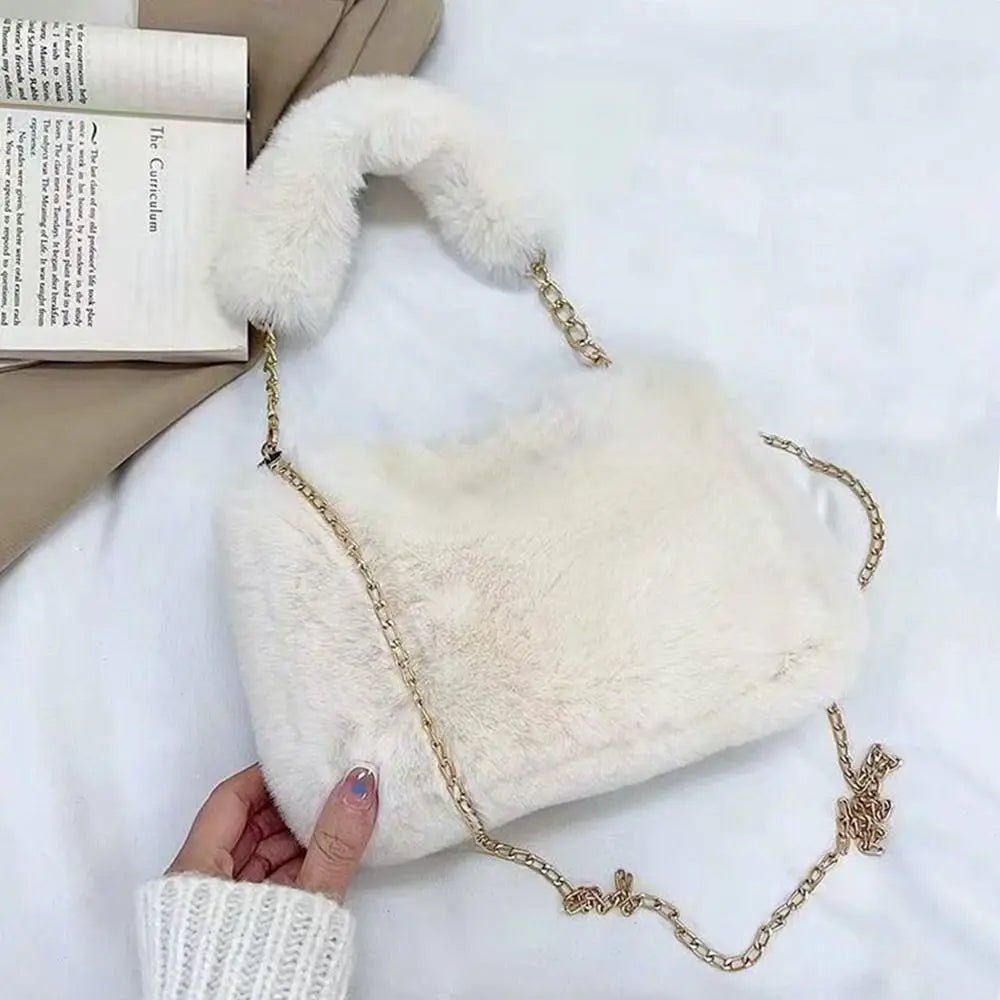 Damen Flauschige Schultertasche mit Kette