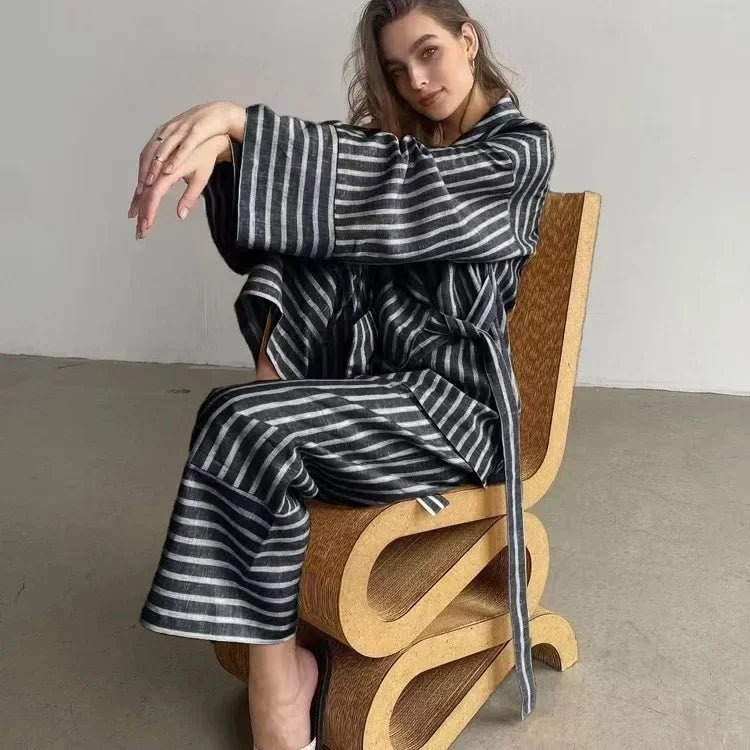 Gestreiftes Zweiteiler-Hosen-Set mit Langarmshirt – Casual & Loungewear