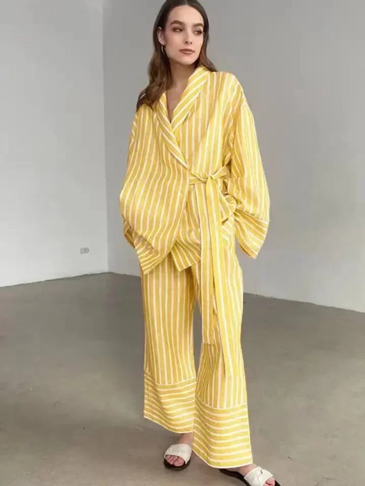 Gestreiftes Zweiteiler-Hosen-Set mit Langarmshirt – Casual & Loungewear
