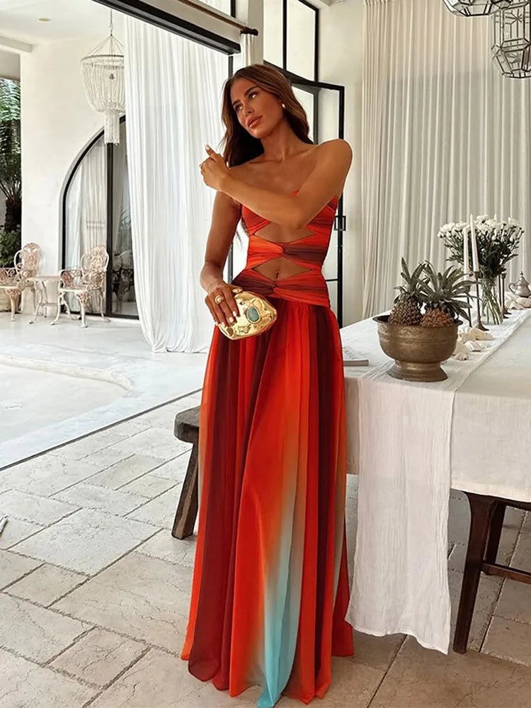 Cut-Out Maxi Kleid Damen – Rückenfrei, Schulterfrei, Sommer 2025