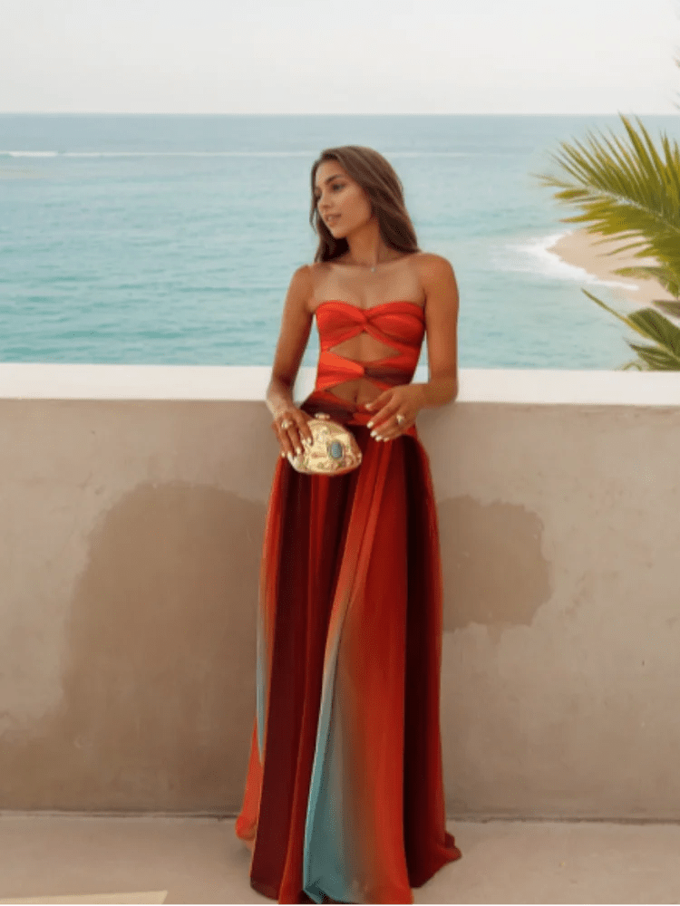 Cut-Out Maxi Kleid Damen – Rückenfrei, Schulterfrei, Sommer 2025