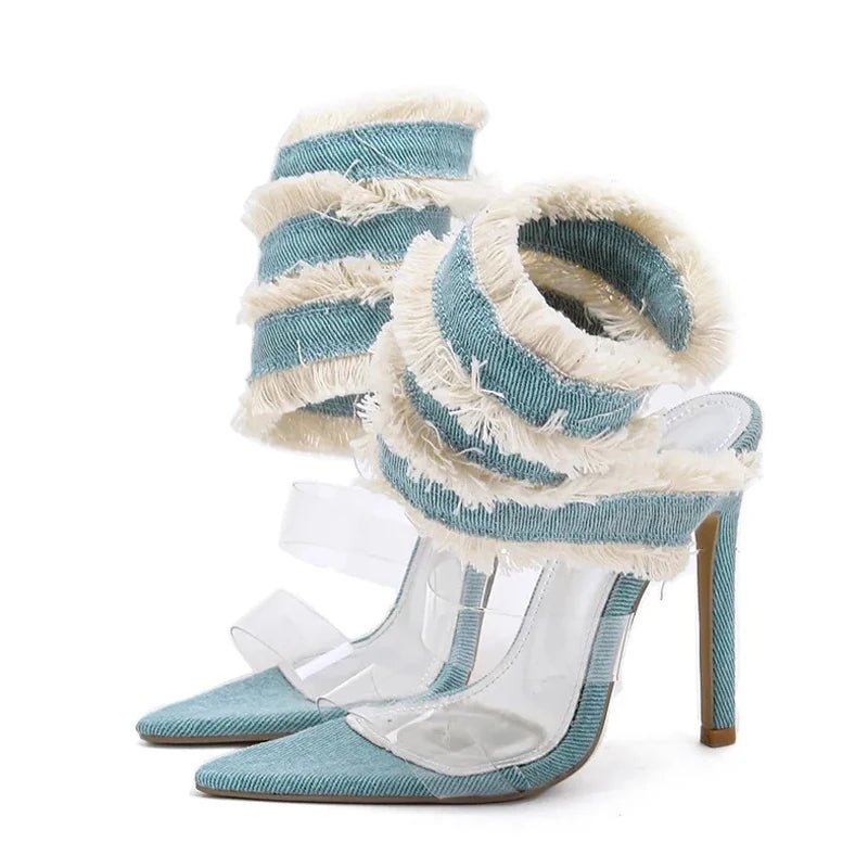Sexy High Heels mit Denim Snake Strap & Transparentem PVC