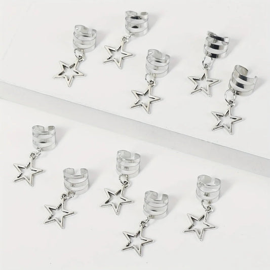 10er Set Stern Haarringe – Dreadlocks Schmuck, Boho Style
