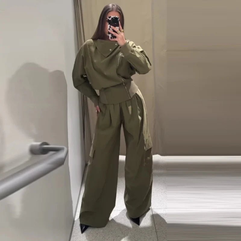 2-teiliges Cargo-Set Damen – Oversize Jacke & High Waist Hose