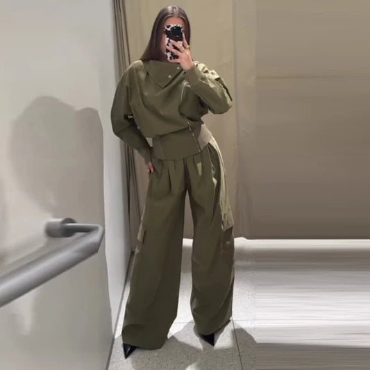 2-teiliges Cargo-Set Damen – Oversize Jacke & High Waist Hose