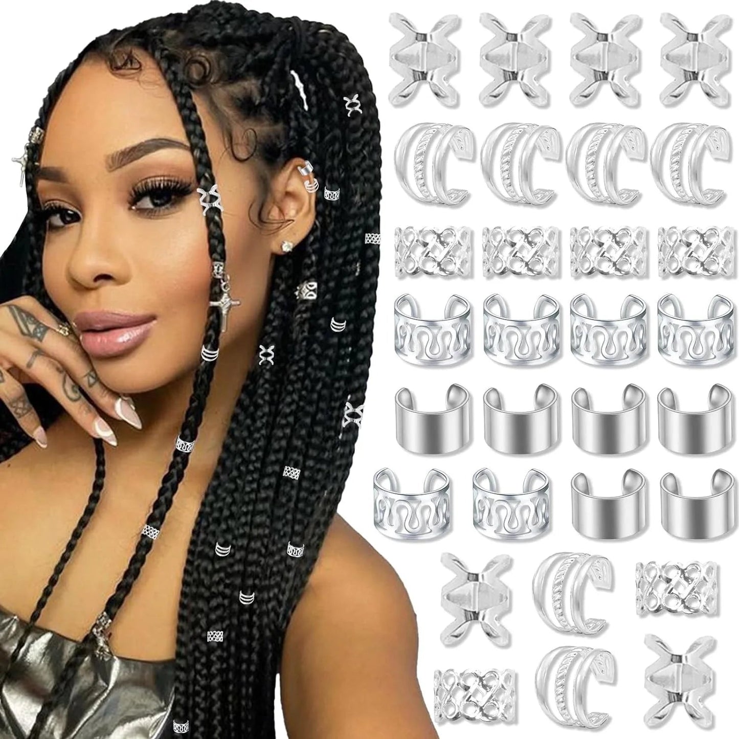 220x Gold Haarschmuck Set – Zopf Ringe & Perlen Deko für Flechtfrisuren