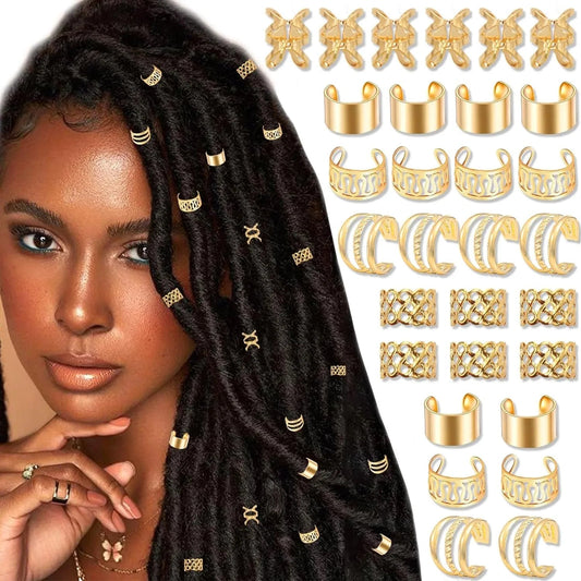 220x Gold Haarschmuck Set – Zopf Ringe & Perlen Deko für Flechtfrisuren