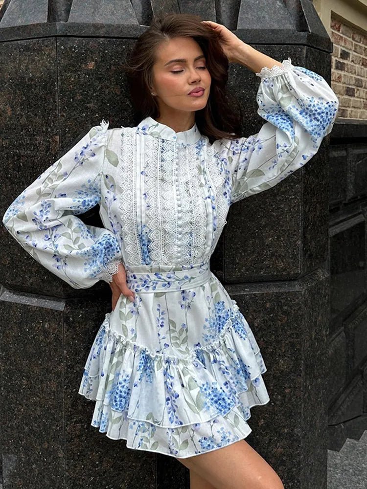 Blaues Sommer-Minikleid mit Print, A-Linie & Schleife – Chic & Bequem