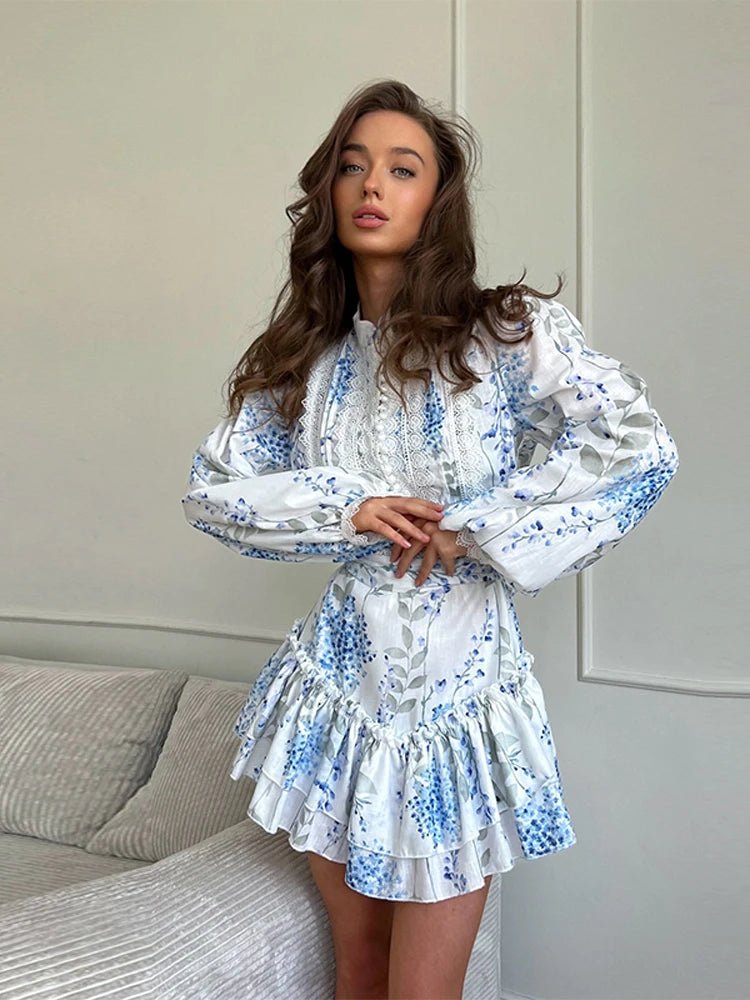 Blaues Sommer-Minikleid mit Print, A-Linie & Schleife – Chic & Bequem