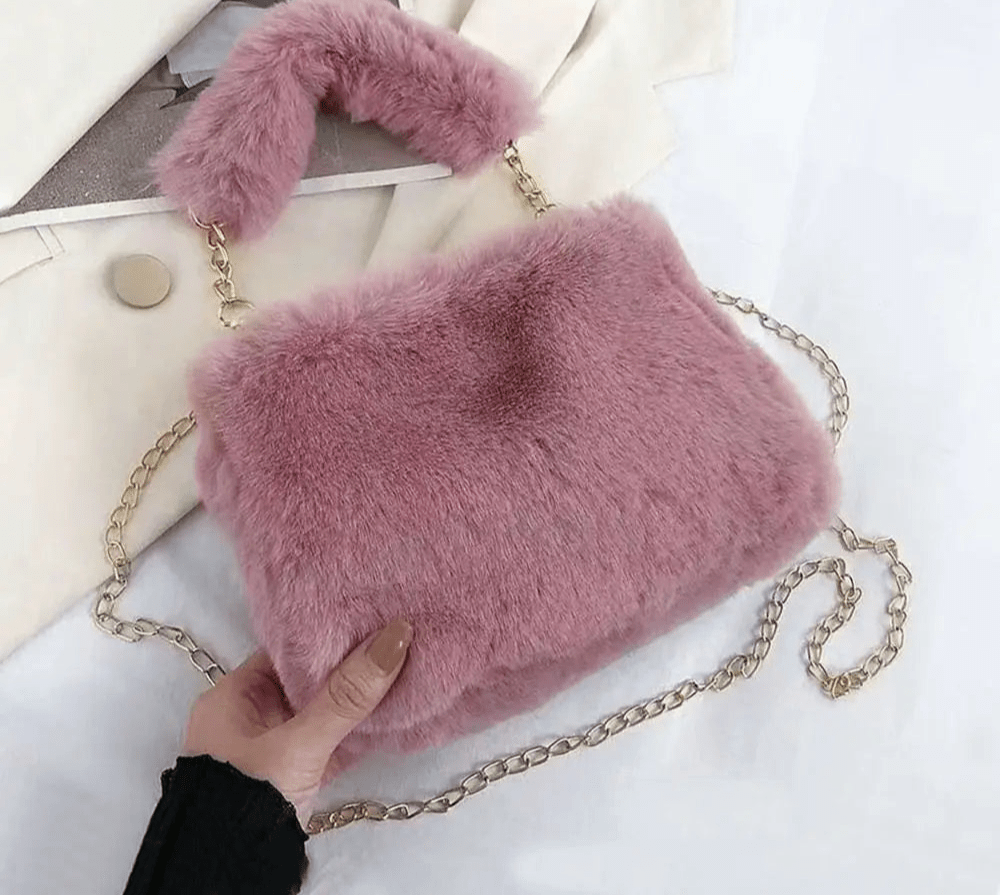 Damen Flauschige Schultertasche mit Kette