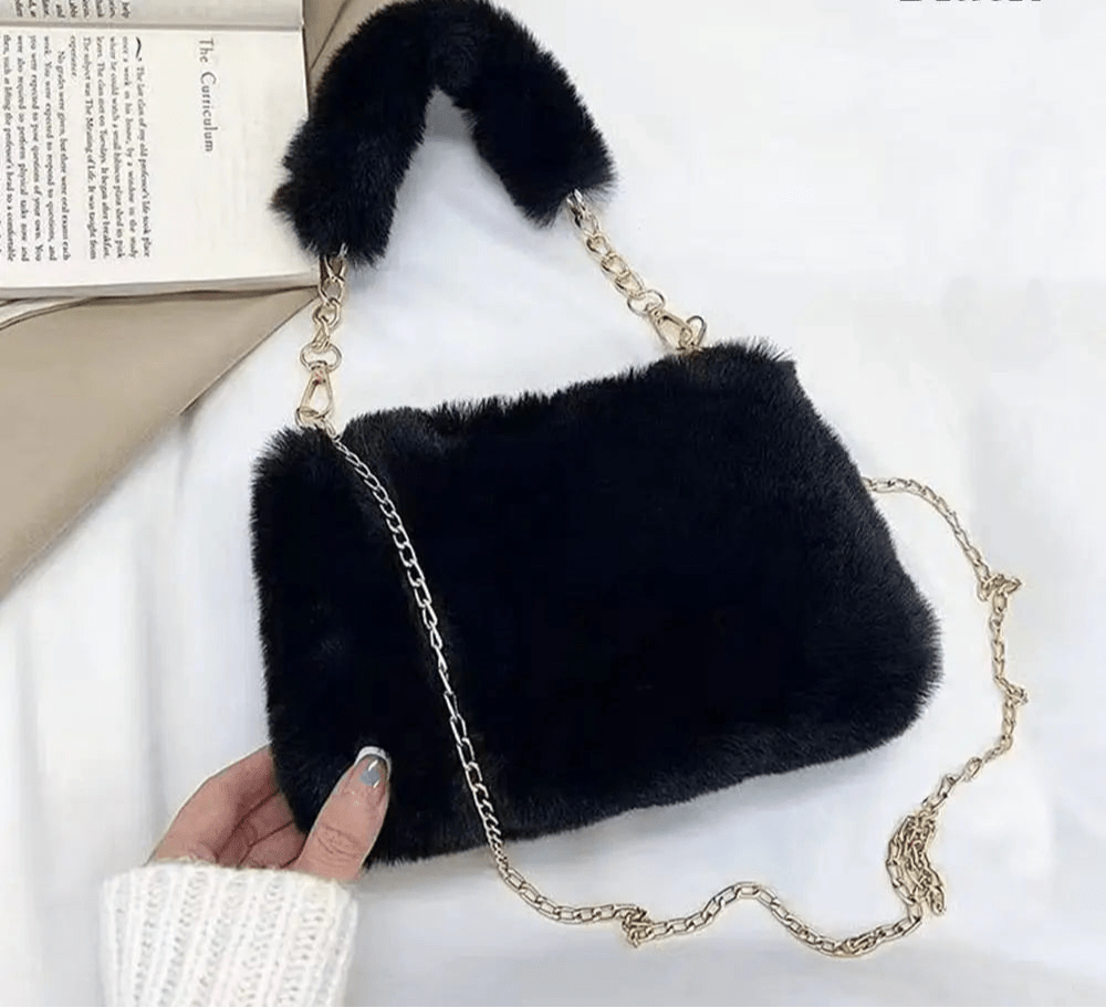 Damen Flauschige Schultertasche mit Kette
