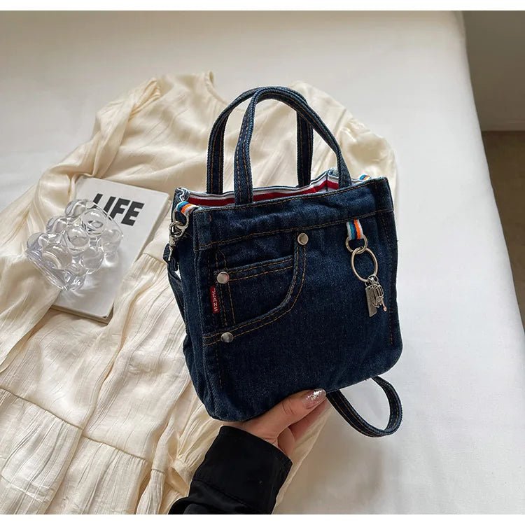Damen Umhängetasche in Jeans-Optik – Retro Stil