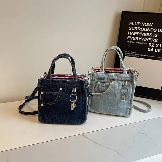 Damen Umhängetasche in Jeans-Optik – Retro Stil