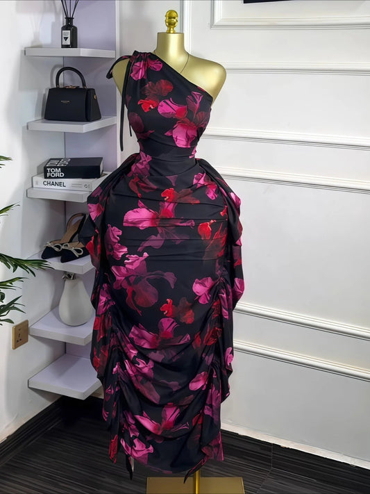 Ein-Schulter Kleid mit Blumenprint – Sexy Bodycon Maxi Sommerkleid 2025