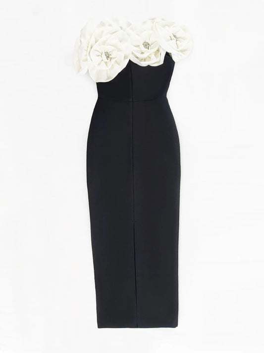 Elegantes Bodycon Abendkleid mit Blumen-Detail – Figurbetont & Sexy
