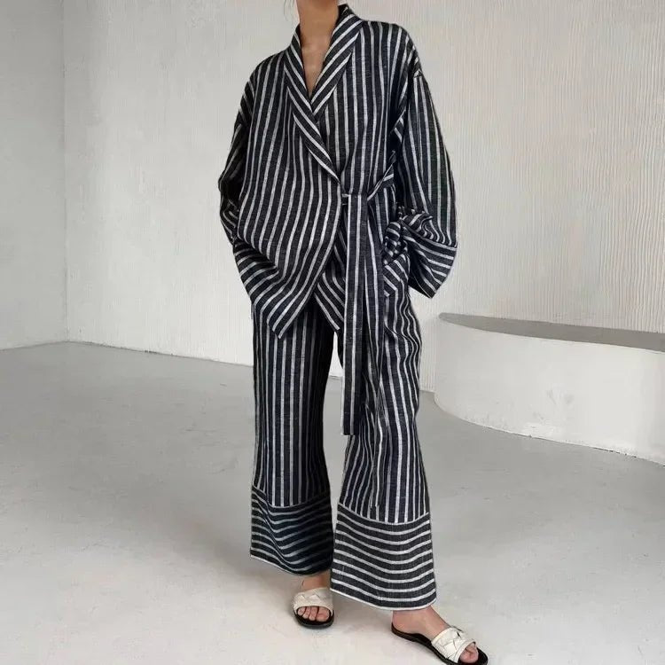 Gestreiftes Zweiteiler-Hosen-Set mit Langarmshirt – Casual & Loungewear