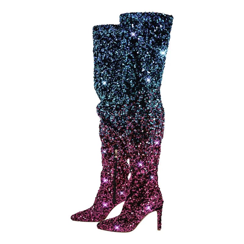 Glamouröse Overknee-Stiefel mit Farbverlauf & Glitzer