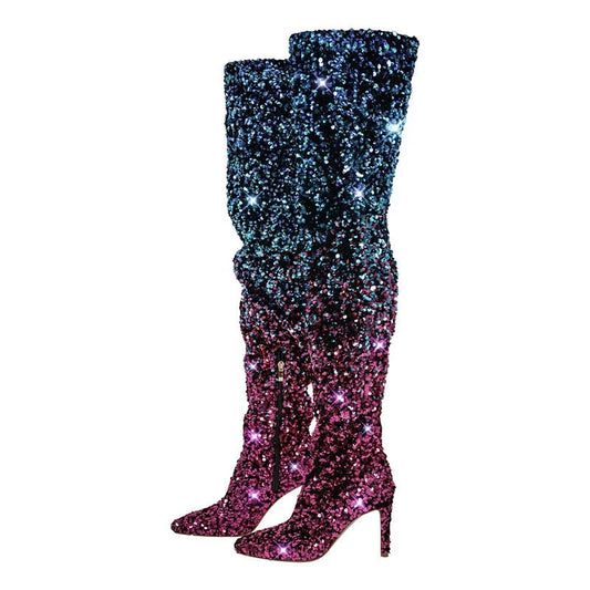 Glamouröse Overknee-Stiefel mit Farbverlauf & Glitzer