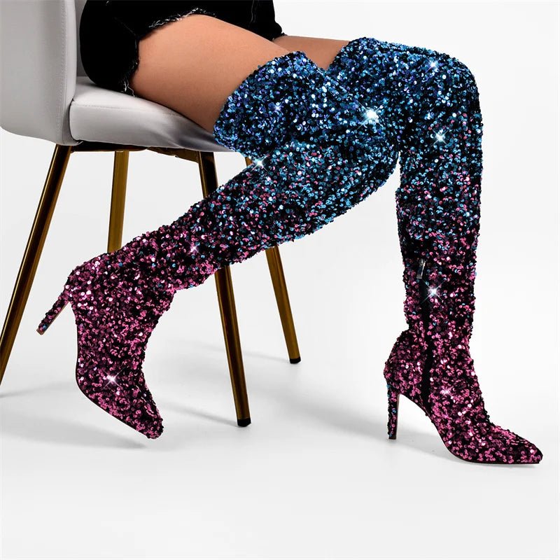 Glamouröse Overknee-Stiefel mit Farbverlauf & Glitzer