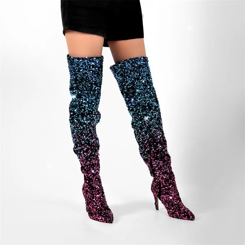 Glamouröse Overknee-Stiefel mit Farbverlauf & Glitzer