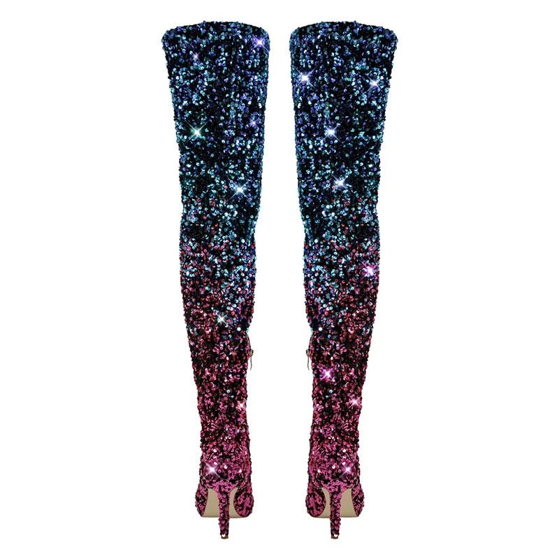 Glamouröse Overknee-Stiefel mit Farbverlauf & Glitzer