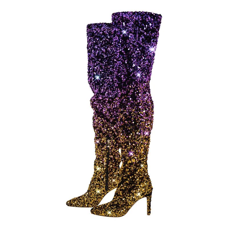 Glamouröse Overknee-Stiefel mit Farbverlauf & Glitzer
