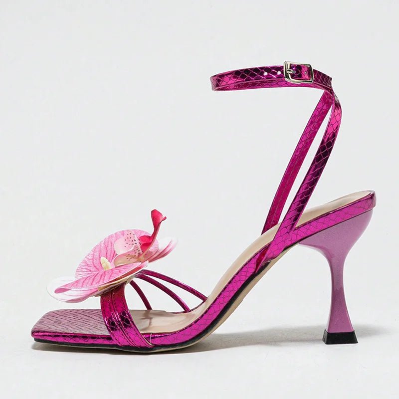 High Heels mit Blume – Elegante Ankle Strap Sandalen für Damen | Party & Kleid Schuhe | Sommertrend 2025