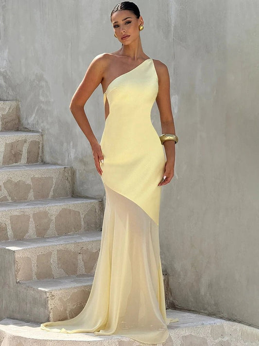 One-Shoulder Maxi Kleid – Rückenfrei, Elegant, Bodycon