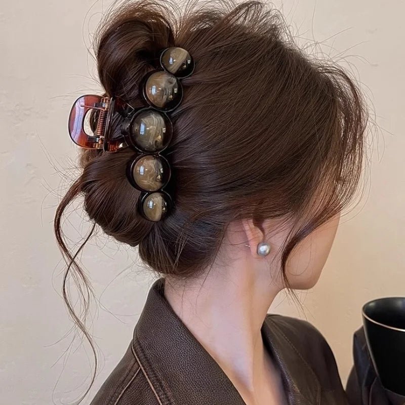 Retro Farbverlauf Haar Klaue mit Perlen, 11 cm Shark Clip, Damen Haar-Accessoire