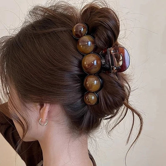 Retro Farbverlauf Haar Klaue mit Perlen, 11 cm Shark Clip, Damen Haar-Accessoire