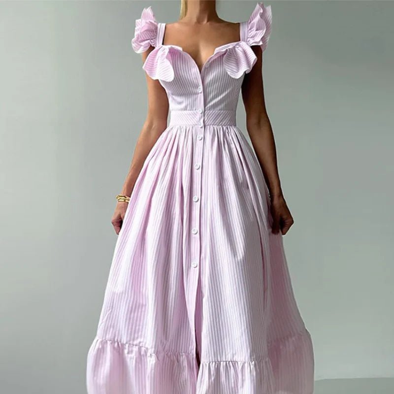 Romantisches Volant Midi-Kleid mit Neckholder – Sommerkleid mit Taillenbetonung