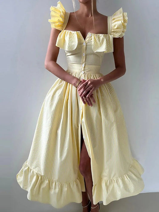 Romantisches Volant Midi-Kleid mit Neckholder – Sommerkleid mit Taillenbetonung