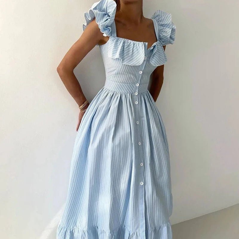Romantisches Volant Midi-Kleid mit Neckholder – Sommerkleid mit Taillenbetonung