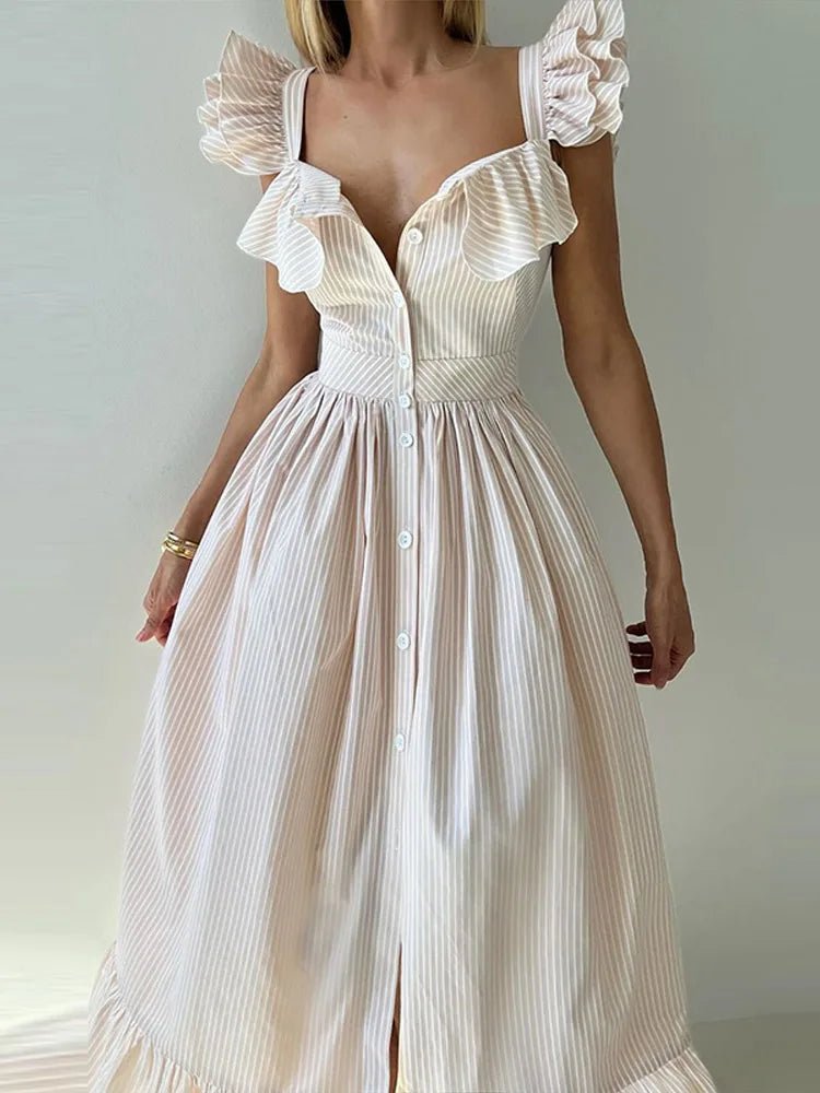 Romantisches Volant Midi-Kleid mit Neckholder – Sommerkleid mit Taillenbetonung