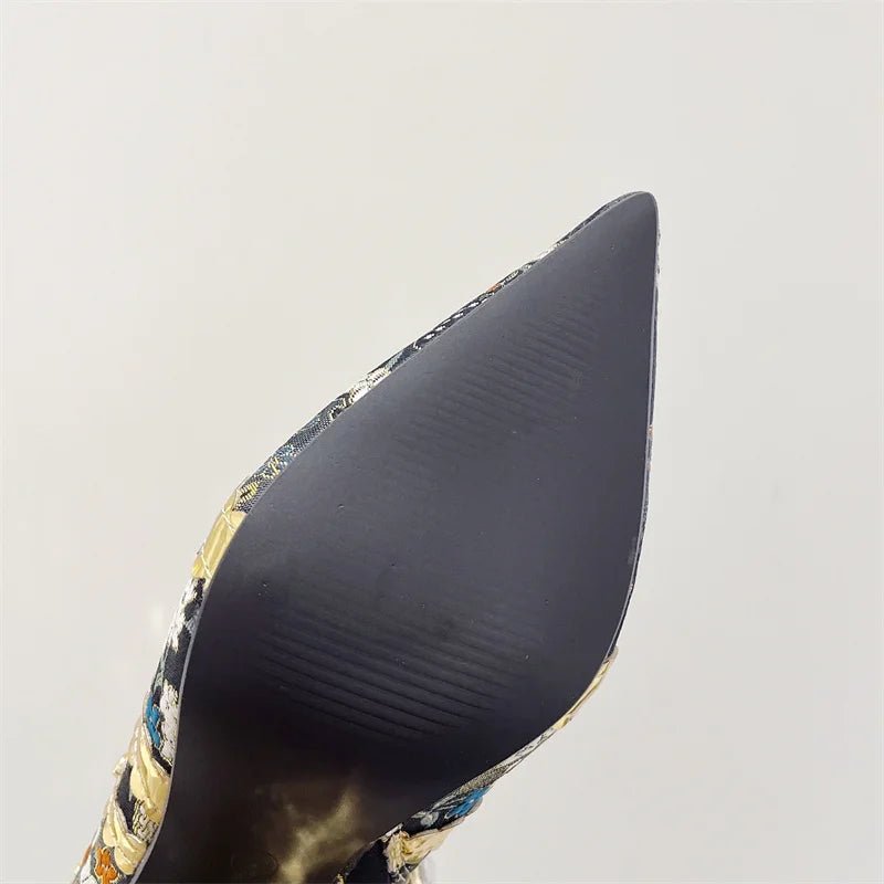Runway Kniehohe Stiefel Damen, Edelstein Stickerei, Sexy High Heels Gold