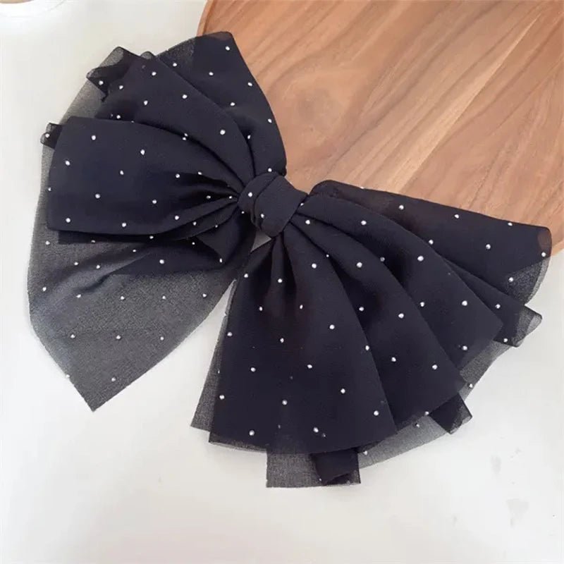 Schwarze Mesh-Haarspange mit Schleife, große Bow Clip Damen Haarschmuck
