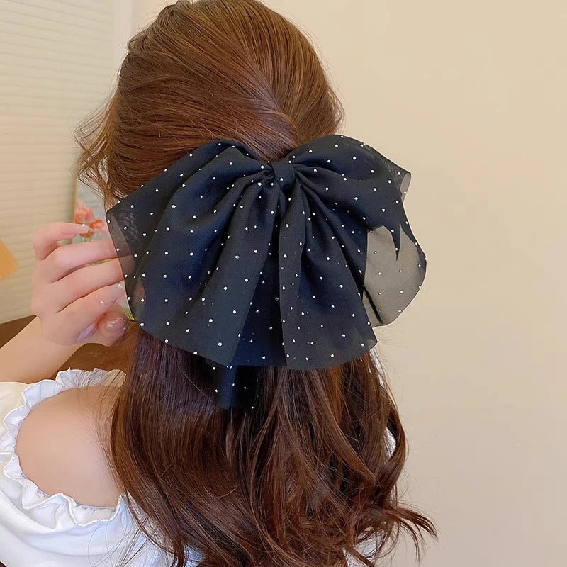 Schwarze Mesh-Haarspange mit Schleife, große Bow Clip Damen Haarschmuck