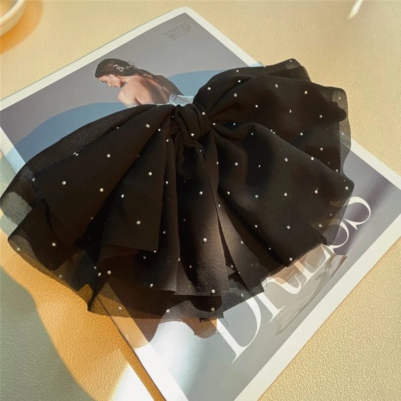 Schwarze Mesh-Haarspange mit Schleife, große Bow Clip Damen Haarschmuck
