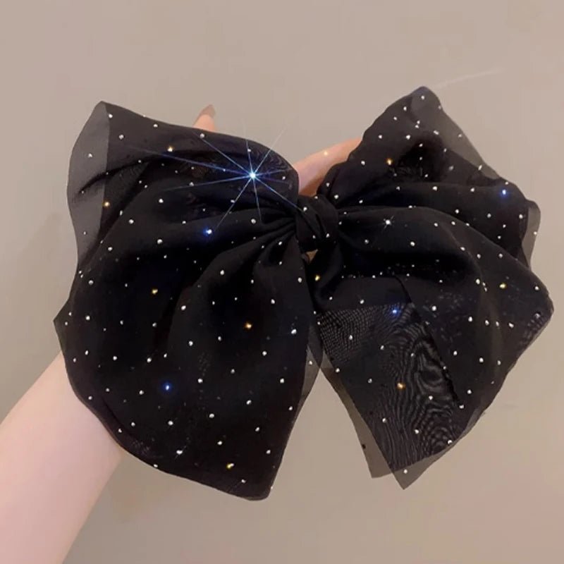 Schwarze Mesh-Haarspange mit Schleife, große Bow Clip Damen Haarschmuck