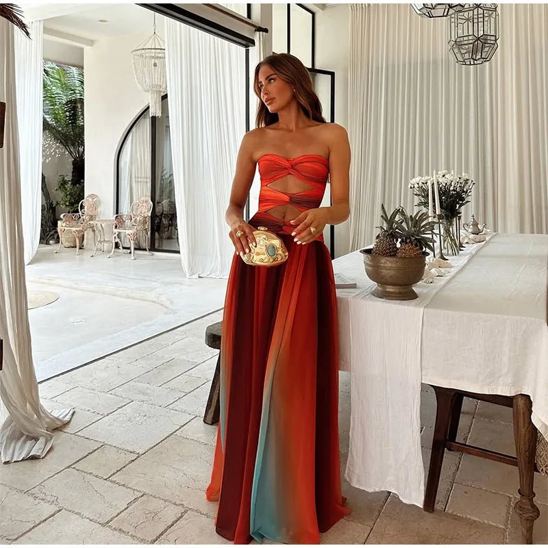 Cut-Out Maxi Kleid Damen – Rückenfrei, Schulterfrei, Sommer 2025