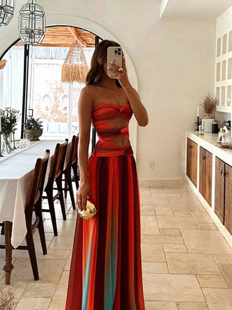 Cut-Out Maxi Kleid Damen – Rückenfrei, Schulterfrei, Sommer 2025
