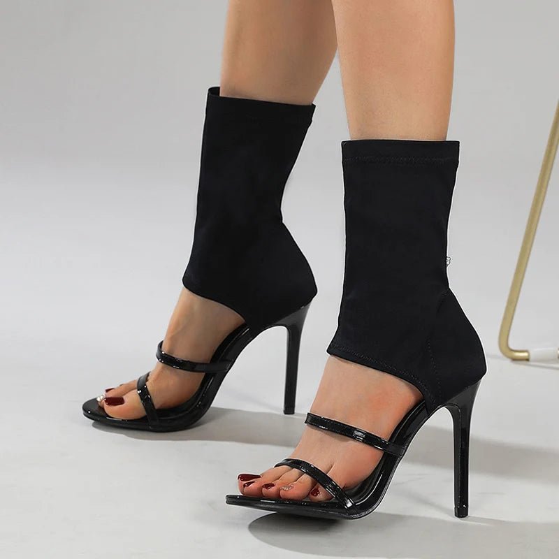 Sexy Elastische Open Toe High Heels Sandalen mit Stiefel-Design