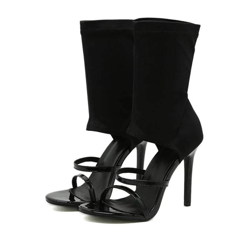 Sexy Elastische Open Toe High Heels Sandalen mit Stiefel-Design