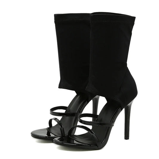 Sexy Elastische Open Toe High Heels Sandalen mit Stiefel-Design