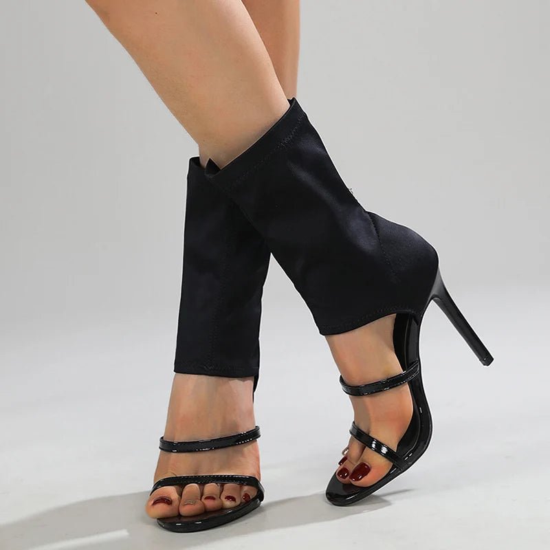 Sexy Elastische Open Toe High Heels Sandalen mit Stiefel-Design
