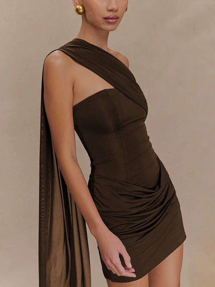 Sexy One-Shoulder Minikleid Damen – Rückenfrei, Gerafft, Club-Look