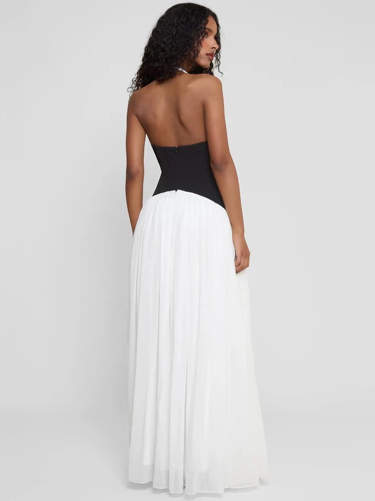 Sexy Rückenfreies Maxi Kleid – V-Ausschnitt, Ärmellos, Sommer 2025, Clubwear Weiß