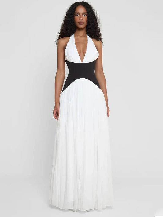 Sexy Rückenfreies Maxi Kleid – V-Ausschnitt, Ärmellos, Sommer 2025, Clubwear Weiß
