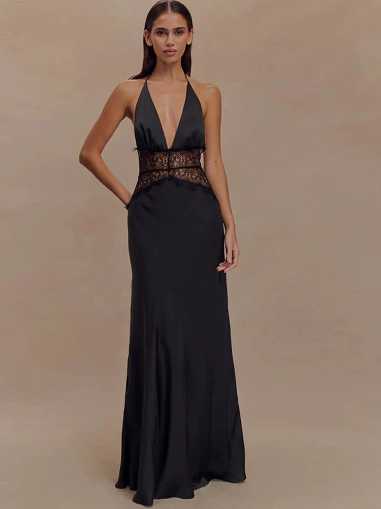 Sexy V-Ausschnitt Spitzen-Maxikleid – Rückenfrei, Elegant, Sommer-Party