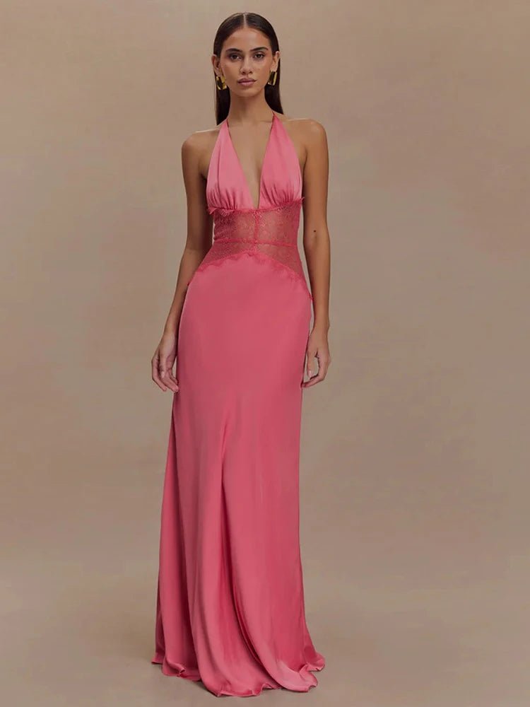 Sexy V-Ausschnitt Spitzen-Maxikleid – Rückenfrei, Elegant, Sommer-Party